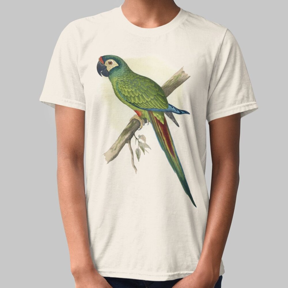 Blue-Winged Macaw Vintage Parrot Print Short Sleeve Graphic Tee T-shirt S M L XL